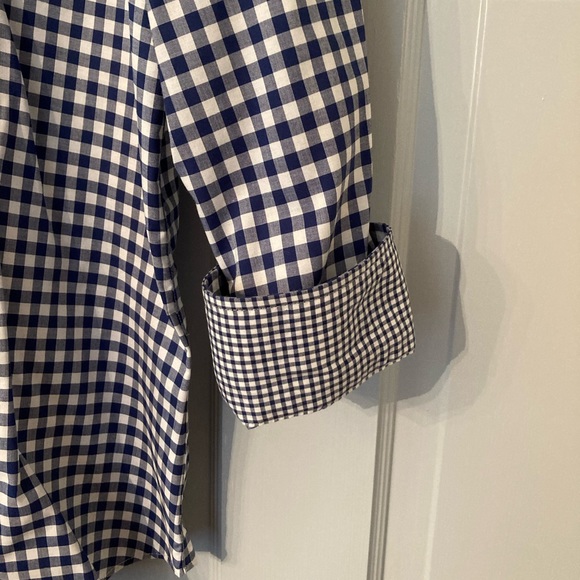 Navy and white gingham Chaps button down top - Picture 4 of 6